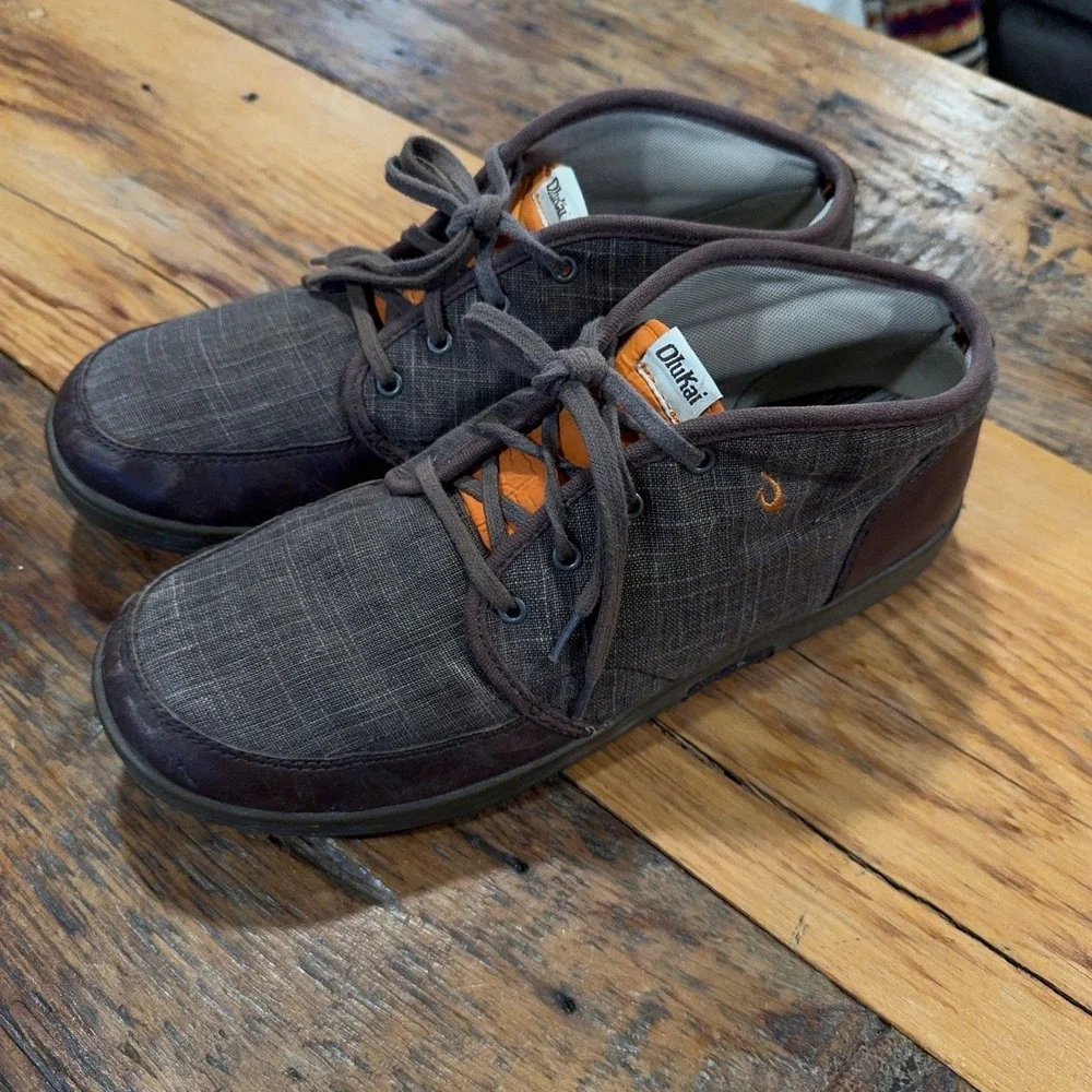 Olukai Mens Nana Hele Chukka Boots Size 11 Brown Leather Textile Stingray Detail
